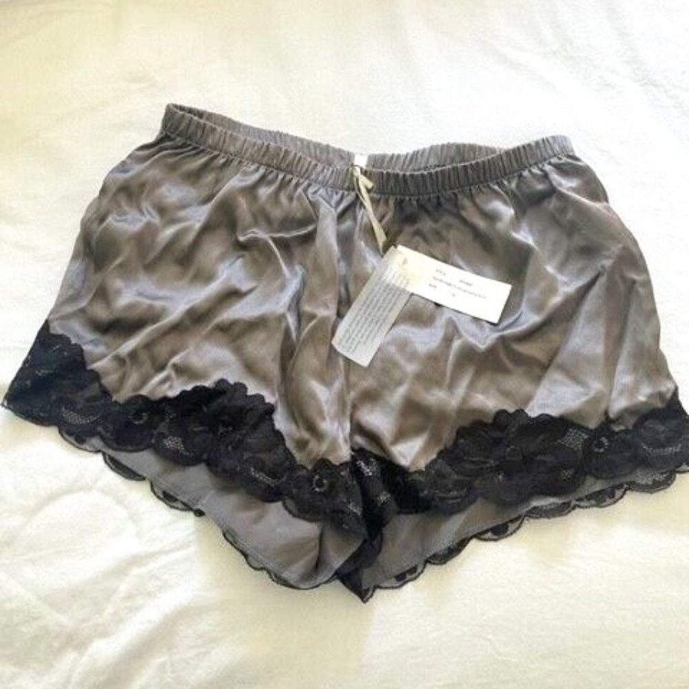 RARE- Gold Hawk Silk Shorts with Lace Trim- Size S,
